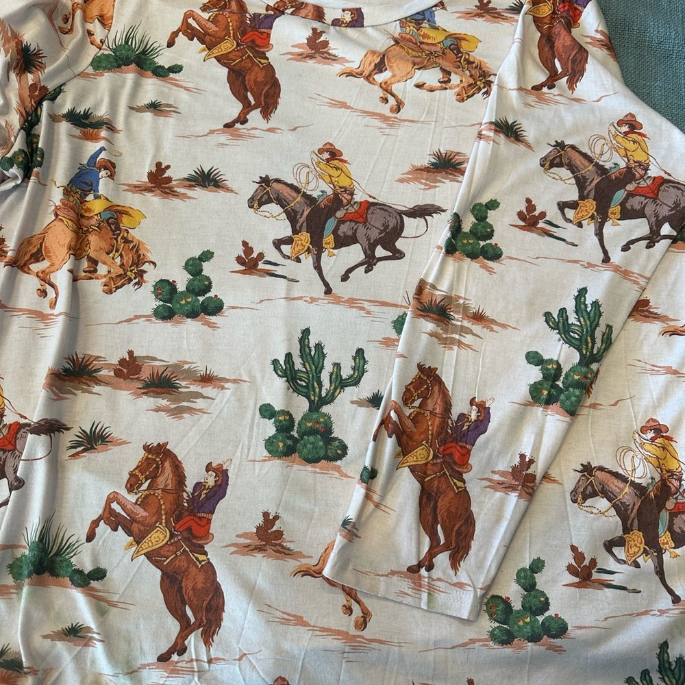 Western Cowboy Print Long Sleeve Top - Multi